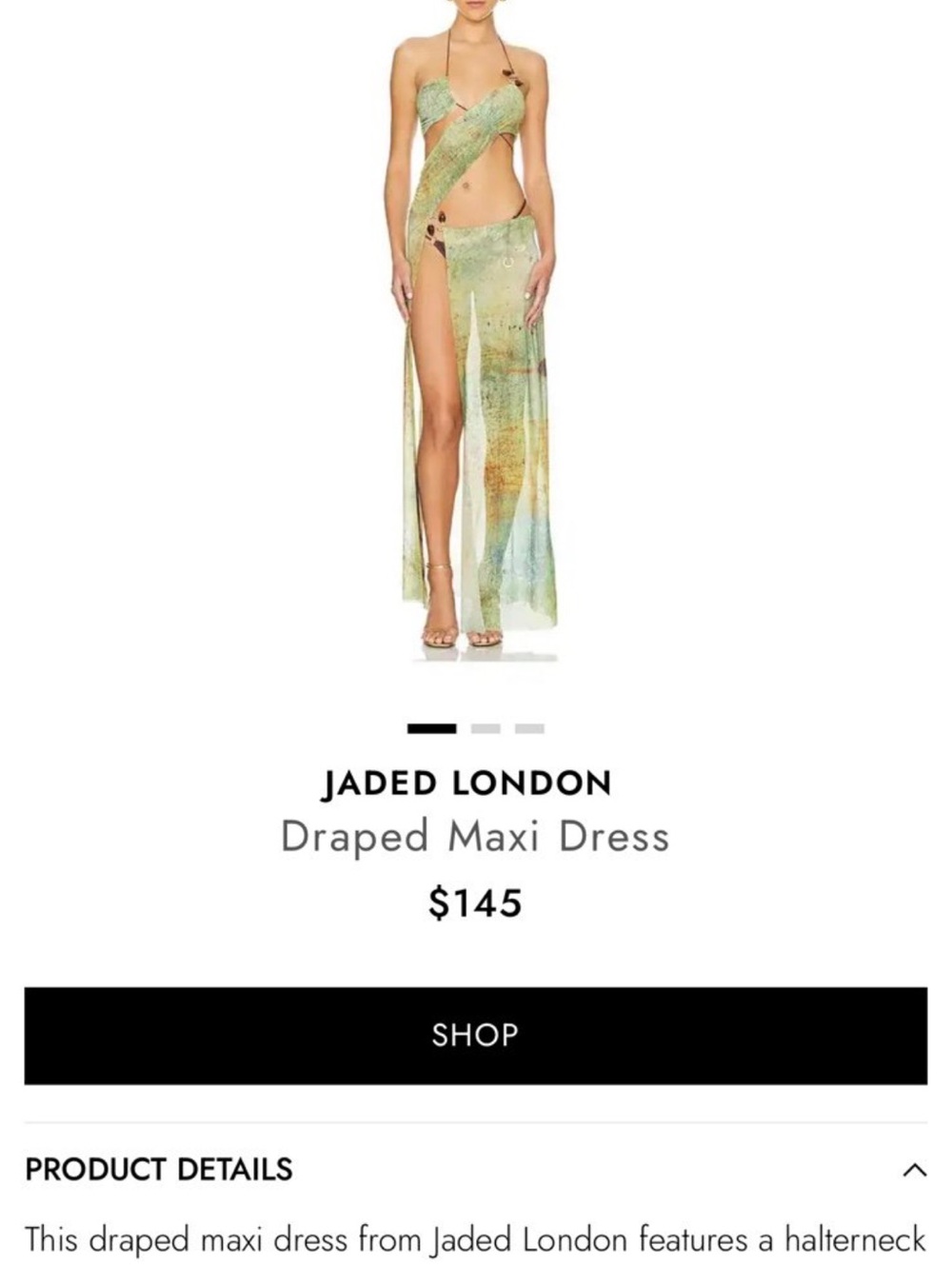 Jaded London Light Green Printed Draped Maxi Dress